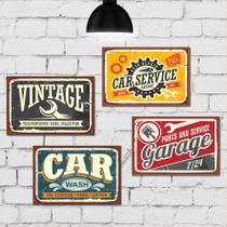 Placa Decorativa MDF Vintage Garagem Kit 4un 30x40cm Placa Decorativa MDF Vintage Garagem Kit 4un 30x40cm