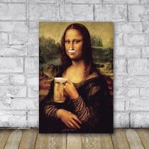Placa Decorativa Mona Lisa Tomando Caneca de Chopp