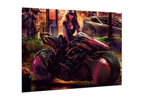 Placa decorativa - moto cyberpunk mulher futurista