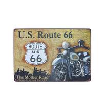 Placa Decorativa Moto Route 66 US Metal 30x40cm