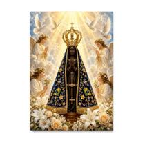 Placa Decorativa Nossa Senhora Aparecida com Anjos 21x30cm