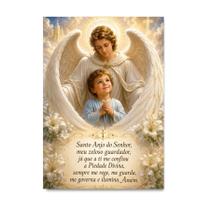 Placa Decorativa Oração Anjo Guarda Criança e Terço 15x21cm