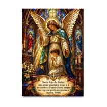 Placa Decorativa Oração Anjo Guarda Estilo Vitral 15x21cm