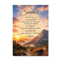 Placa Decorativa Oração da Serenidade Montanhas ao Amanhecer 15x21cm