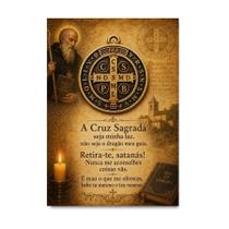 Placa Decorativa Oração Medalha de São Bento Clássico Antigo 30x42cm Placa Decorativa Oração Medalha de São Bento Clássico Antigo 30x42cm