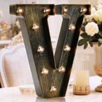 Placa decorativa OYCBUZO Vintage Industrial LED Letter V 22,5 cm