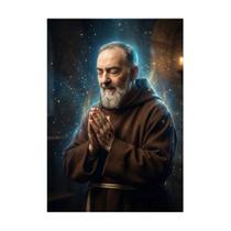 Placa Decorativa Padre Pio Celestial Mão de Oração 50x70cm Placa Decorativa Padre Pio Celestial Mão de Oração 50x70cm