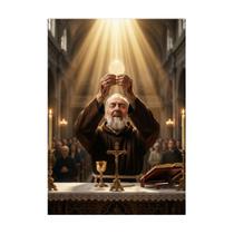 Placa Decorativa Padre Pio Levantando Hóstia Missa 30x42cm Placa Decorativa Padre Pio Levantando Hóstia Missa 30x42cm