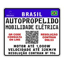 Placa Decorativa para Autopropelido Mobilidade Elétrica QR Code Resolução Contran 996/23 Medida 20x17cm PS 2mm - ProjetoARCH