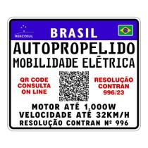 Placa Decorativa para Autopropelido Mobilidade Elétrica QR Code Resolução Contran 996/23 Medida 20x17cm PS 2mm - ProjetoARCH