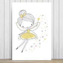 Placa Decorativa para Quarto de Menina Fada Amarela 30x40cm