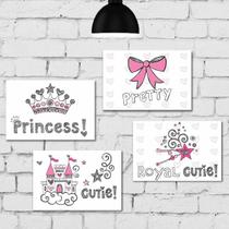 Placa Decorativa para Quarto Menina Princesa Kit 4un 30x40