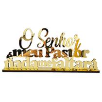 Placa Decorativa para Sala Casa - Enfeite Espelhado Dourado de Mesa Base