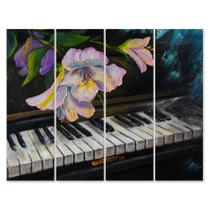 Placa Decorativa para Sala Floral Piano Painel Kit 4 Placas