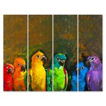 Placa Decorativa para Sala Papagaios Coloridos Painel Kit 4 Placas