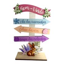 Placa Decorativa Páscoa Madeira 12x4x18cm Jardim dos Sonhos