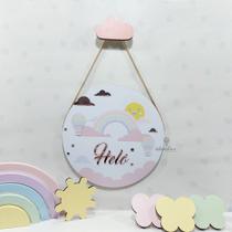 Placa Decorativa Porta Maternidade Arco Iris e Balão 3D com Apliques em Acrílico