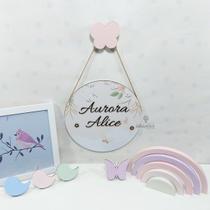 Placa Decorativa Porta Maternidade Menina Floral com Apliques em Acrílico