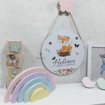 Placa Decorativa Porta Maternidade Raposinha Aquarela com Apliques Acrílicos