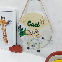 Placa Decorativa Porta Maternidade Safari Menino com Apliques em Acrílico