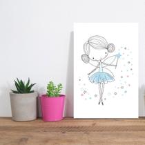 Placa Decorativa Quarto de Menina Fada Azul 30x40cm