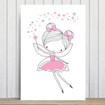 Placa Decorativa Quarto de Menina Fada Rosa 30x40cm