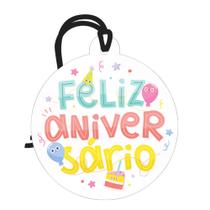 Placa Decorativa Redonda Mini 8x9 Tag Decorativa Feliz Aniversário Placa Decorativa Redonda Mini 8x9 Tag Decorativa Feliz Aniversário