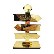 Placa Decorativa Sabedoria Força Foco - Enfeite Decoração Motivação Acrilico Espelhado Dourado