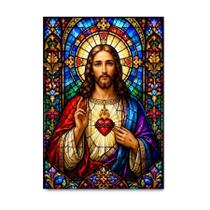 Placa Decorativa Sagrado Coração de Jesus em Estilo Vitral 30x42cm Placa Decorativa Sagrado Coração de Jesus em Estilo Vitral 30x42cm