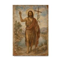 Placa Decorativa São João Batista Estilo Afresco Antigo 40x60cm
