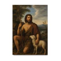 Placa Decorativa São João Batista Pintura Renascentista 50x70cm Placa Decorativa São João Batista Pintura Renascentista 50x70cm