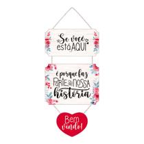 Placa Decorativa Seja Bem-vindo com Corda e Flores 20x50