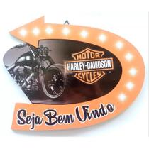 Placa Decorativa Seta Neon Seja Bem Vindo Harley Davidson - Retrofenna Decor