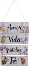 Placa Decorativa Suspensa Sisal Decoração Amor Vida Gratidão Fé 4 Partes MDF