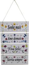 Placa Decorativa Suspensa Sisal Decoração Sonhe Mais 4 Partes MDF