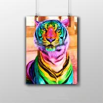 Placa Decorativa - Tigre Colorido 20X30Cm Arco-íris
