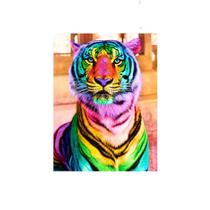 Placa Decorativa - Tigre Colorido - Arco-Íris Placa Decorativa - Tigre Colorido - Arco-Íris