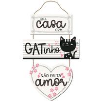 Placa Decorativa Uma Casa Com Gatinho Não Falta Amor - Mdf - R + adesivos