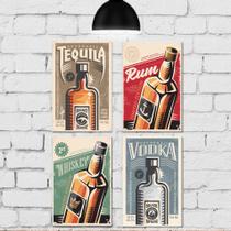 Placa Decorativa Vintage Bebidas MDF Kit 4un 30x40cm