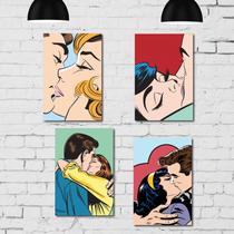 Placa Decorativa Vintage Beijo MDF Kit 4un 20x30cm
