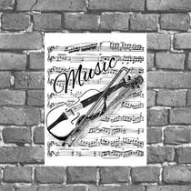 Placa Decorativa Violino Music Partitura 18x27cm