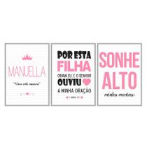 Placa Decorativo Infantil Menina - "Por está filha orava eu" "Sonhe alto" / 28x20cm cada