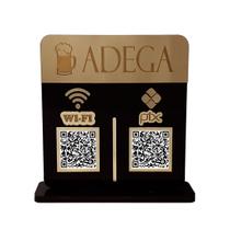 Placa Display Logo e 2 Qr Code Pix e Wifi em Acrílico Dourado e Preto