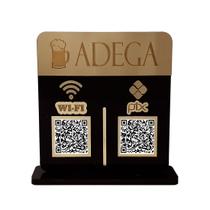 Placa Display Logo e 2 Qr Code Pix e Wifi em Acrílico Dourado e Preto Placa Display Logo e 2 Qr Code Pix e Wifi em Acrílico Dourado e Preto