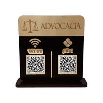 Placa Display Logo e 2 Qr Code Pix e Wifi em Acrílico Dourado e Preto Placa Display Logo e 2 Qr Code Pix e Wifi em Acrílico Dourado e Preto