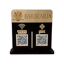Placa Display Logo e 2 Qr Code Pix e Wifi em Acrílico Dourado e Preto