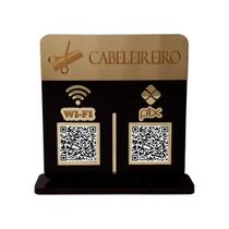 Placa Display Logo e 2 Qr Code Pix e Wifi em Acrílico Dourado e Preto