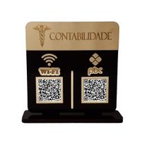 Placa Display Logo e 2 Qr Code Pix e Wifi em Acrílico Dourado e Preto
