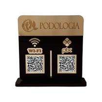 Placa Display Logo e 2 Qr Code Pix e Wifi em Acrílico Dourado e Preto