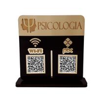 Placa Display Logo e 2 Qr Code Pix e Wifi em Acrílico Dourado e Preto Placa Display Logo e 2 Qr Code Pix e Wifi em Acrílico Dourado e Preto